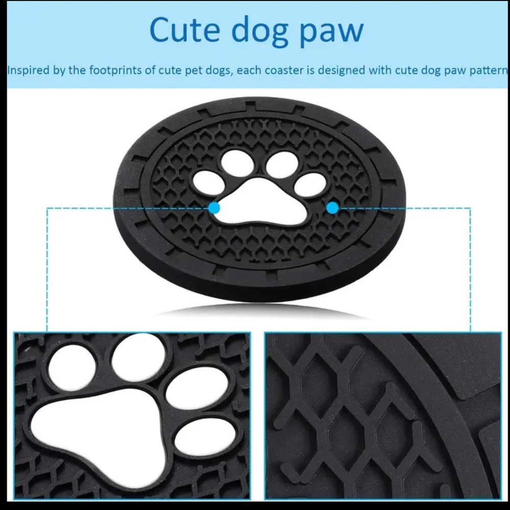 2 Dog Paw Coaster 🪢 Universal Car Coasters in Black/Lt Pink/Dark Pink/Blue